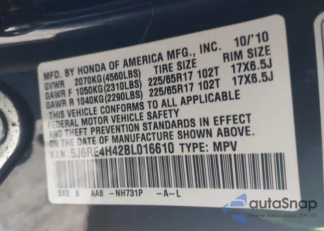 2011 Honda Cr-V Se from USA, damaged, VIN 5J6RE4H42BL016610